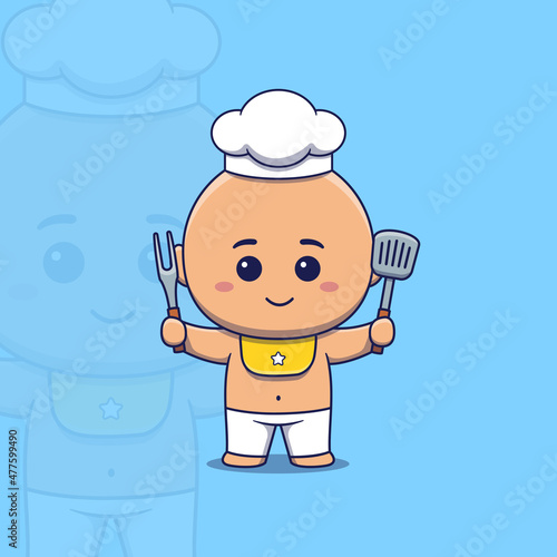 Wallpaper Mural Cute baby chef holding spatula and barbecue fork Torontodigital.ca