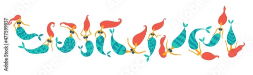 Mermaid Girls collection, isolated on white