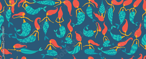 Mermaid Girls collection. Seamless Pattern for your design