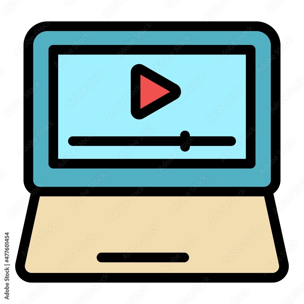 Laptop online course icon. Outline laptop online course vector icon color flat isolated Laptop online course icon. Outline laptop online course vector icon color flat isolated