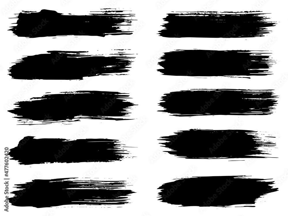 Vector collection or set of artistic black paint, ink or acrylic hand made creative brush stroke backgrounds isolated on white as grunge or grungy art, education abstract elements frame design Vector collection or set of artistic black paint, ink or acrylic hand made creative brush stroke backgrounds isolated on white as grunge or grungy art, education abstract elements frame design