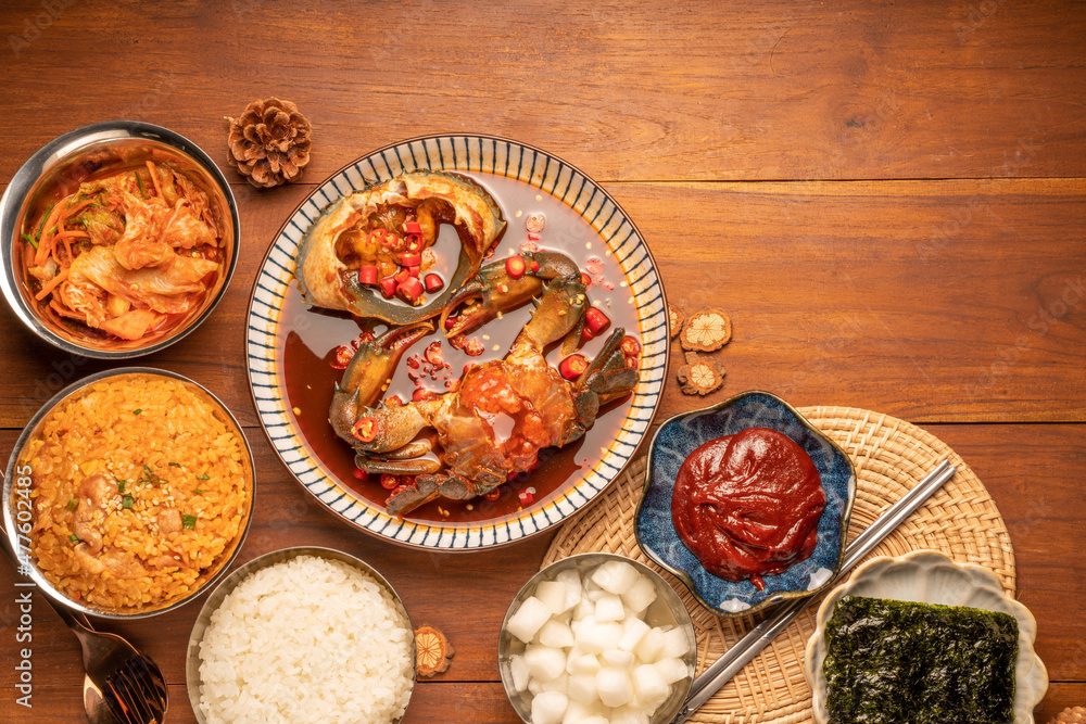 Korean Soy Sauce Pickled Crab, Fresh raw crabs marinated in a mild soy sauce, Ganjang Gejang Korean traditional food. Korean Soy Sauce Pickled Crab, Fresh raw crabs marinated in a mild soy sauce, Ganjang Gejang Korean traditional food.