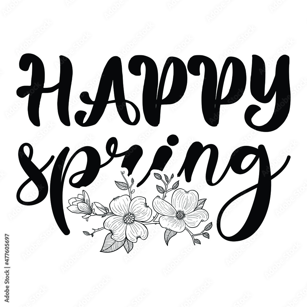 Happy spring, Hand drawn lettering happy spring for card, banner, poster. Hello spring season typography. Happy spring, Hand drawn lettering happy spring for card, banner, poster. Hello spring season typography.