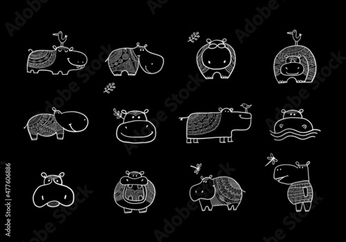 Hippopotamus collection, cute hippo character for your design