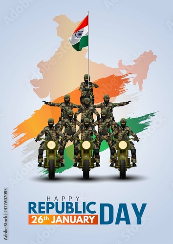 Fotografie, Obraz vector illustration of Indian army with flag for Happy Republic Day of India