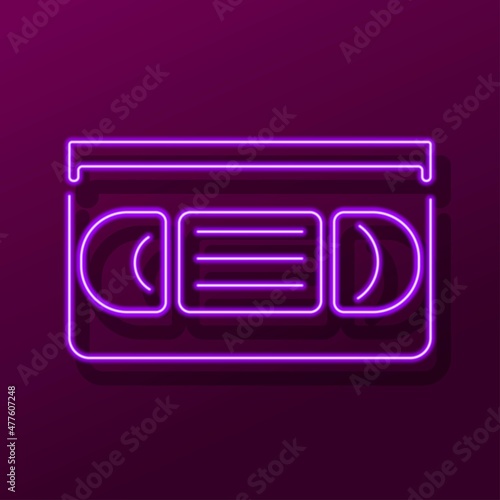 vhs cassette neon sign, modern glowing banner design, colorful modern design trends. Vector illustration.