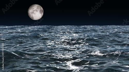 3d night sea waves , animation
