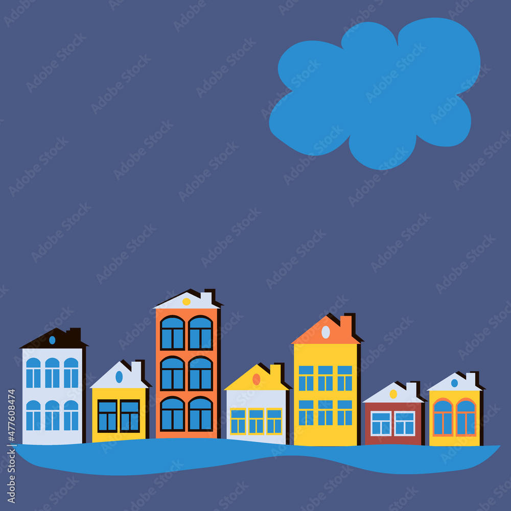 a European town, houses. Design element of books, notebooks, postcards, interior items a European town, houses. Design element of books, notebooks, postcards, interior items