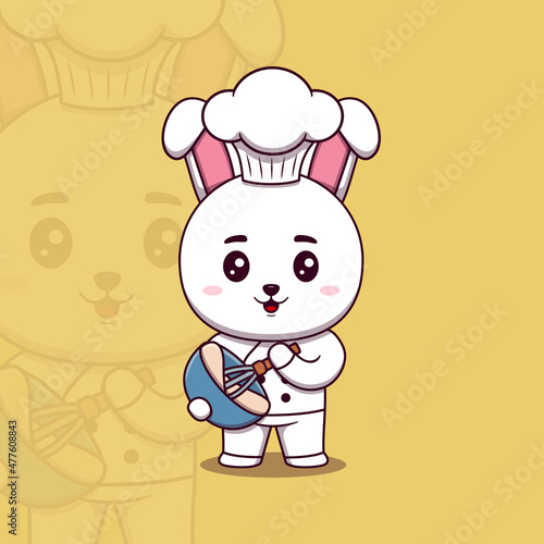 Cute rabbit chef with whisk and mixing bowl