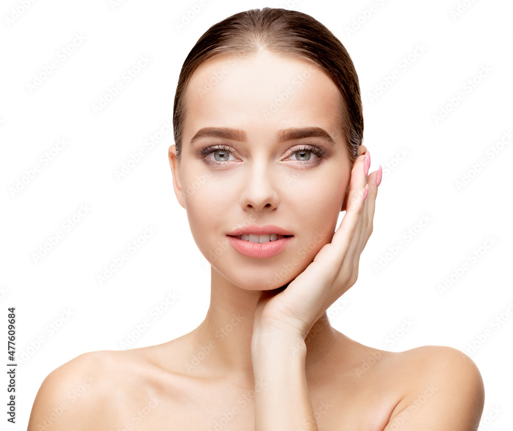 Beautiful Young Woman with Clean Fresh Skin isolated on white background