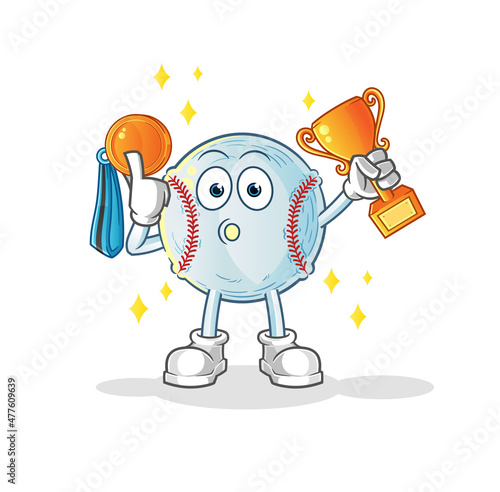 baseball winner with trophie. cartoon character