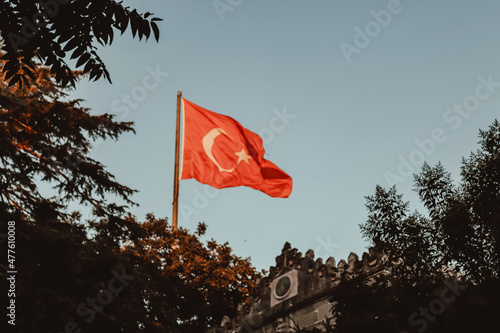 Fototapeta Naklejka Na Ścianę i Meble -  Turkish flag waving in the sky