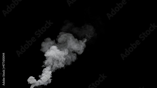 grey pollute smoke emission from power station on black, isolated - industrial 3D illustration