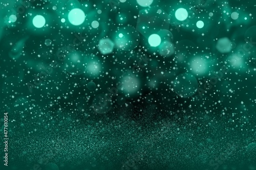 teal, sea-green nice glossy glitter lights defocused bokeh abstract background with sparks fly, festive mockup texture with blank space for your content