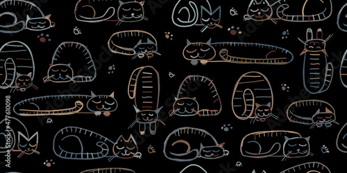 Sleeping cats, seamless pattern for your design