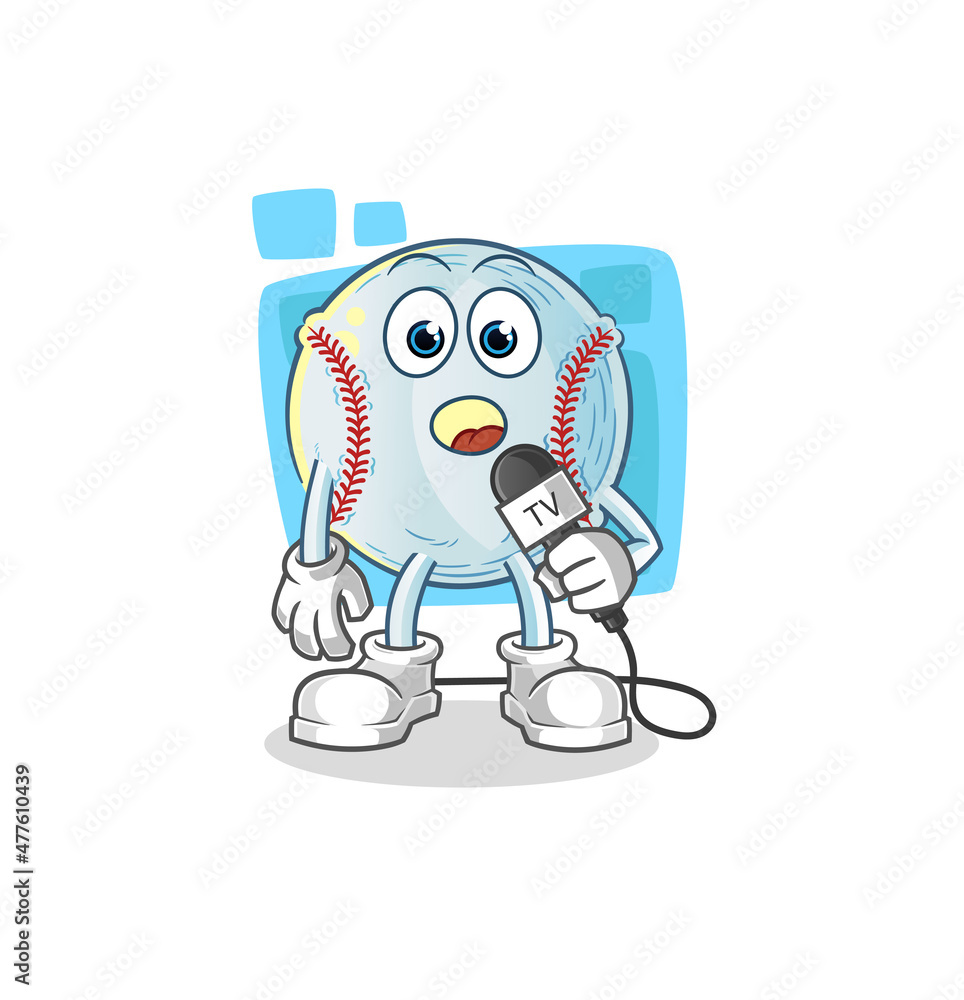 baseball tv reporter cartoon. cartoon mascot vector baseball tv reporter cartoon. cartoon mascot vector