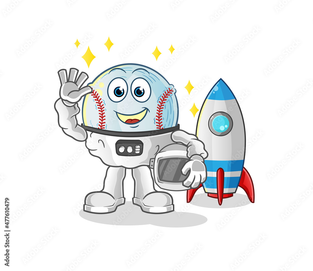 baseball astronaut waving character. cartoon mascot vector