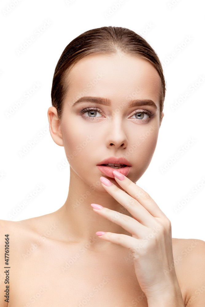 Beautiful Young Woman with Clean Fresh Skin isolated on white background Beautiful Young Woman with Clean Fresh Skin isolated on white background