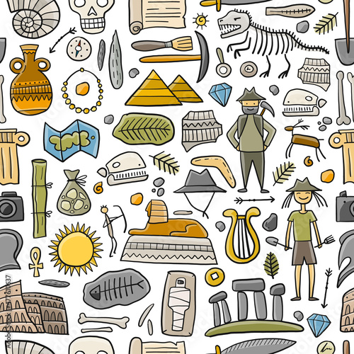 Archeology ancient history. Seamless Pattern Background for your design
