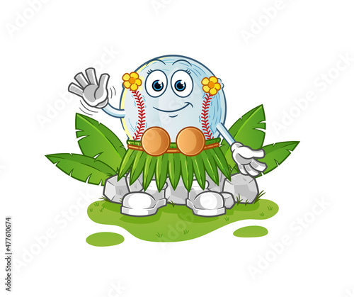 baseball hawaiian waving character. cartoon mascot vector