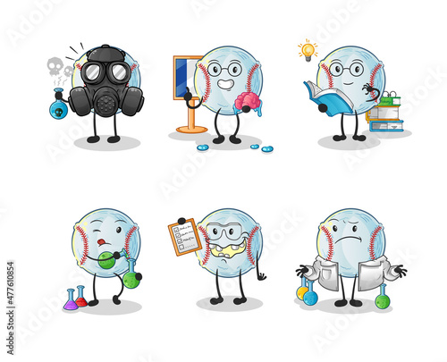 baseball scientist group character. cartoon mascot vector