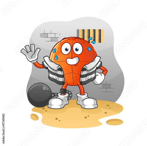 basketball criminal in jail. cartoon character