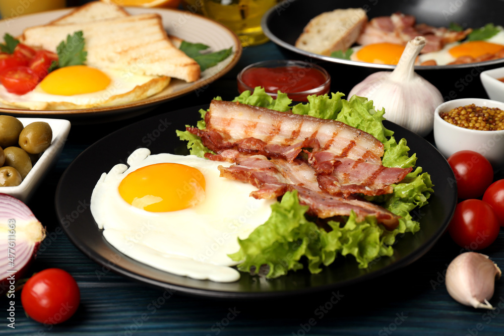 Concept of tasty breakfast on wooden background Concept of tasty breakfast on wooden background