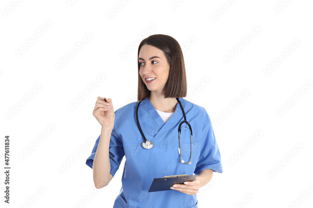 Female trainee nurse isolated on white background Female trainee nurse isolated on white background