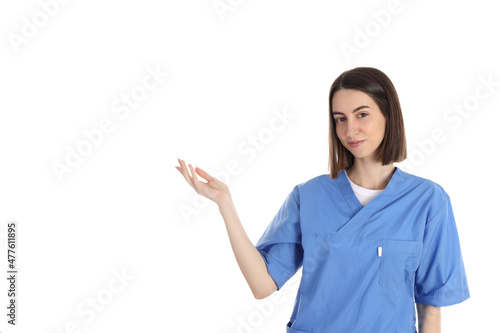 Female trainee nurse isolated on white background
