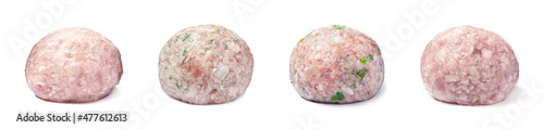Fotografie, Obraz Set with fresh raw meatballs on white background. Banner design