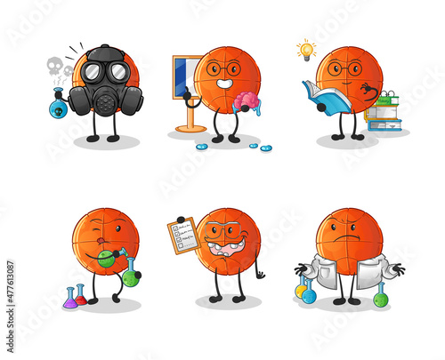basketball scientist group character. cartoon mascot vector