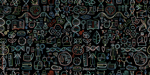 Genetics and chemistry, biology seamless pattern for your design