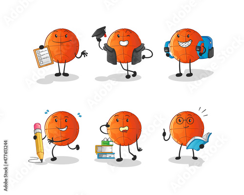 basketball education set character. cartoon mascot vector