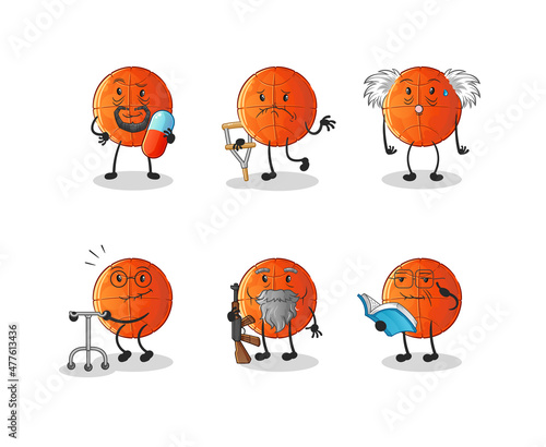 basketball elderly character. cartoon mascot vector