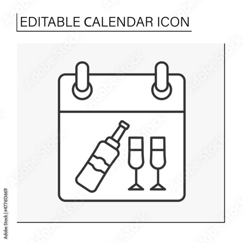  Reminder line icon. Romantic dinner with champagne. Planned event. Calendar concept. Isolated vector illustration. Editable stroke