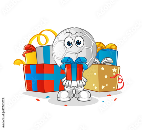 hand ball give gifts mascot. cartoon vector
