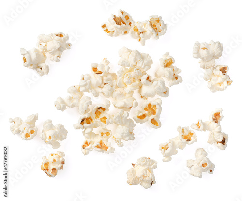 Popcorn isolated on white background, top view