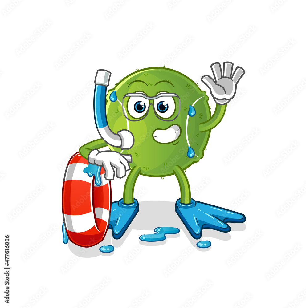 tennis ball swimmer with buoy mascot. cartoon vector tennis ball swimmer with buoy mascot. cartoon vector