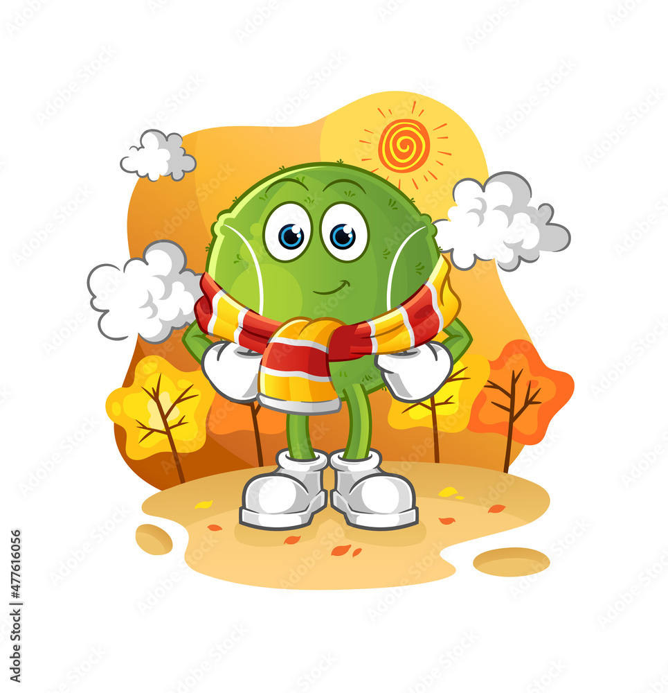 tennis ball in the autumn. cartoon mascot vector