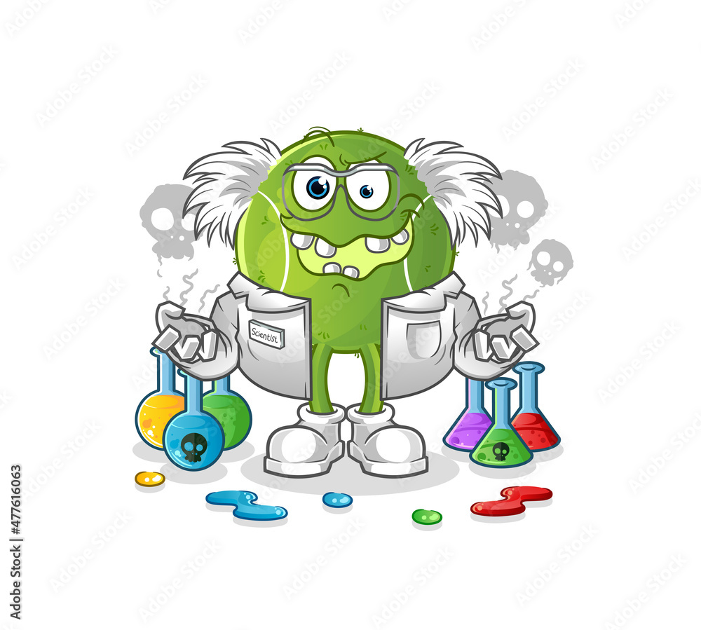 Obraz premium tennis ball mad scientist illustration. character vector