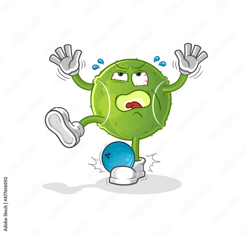 tennis ball hiten by bowling cartoon. cartoon mascot vector tennis ball hiten by bowling cartoon. cartoon mascot vector