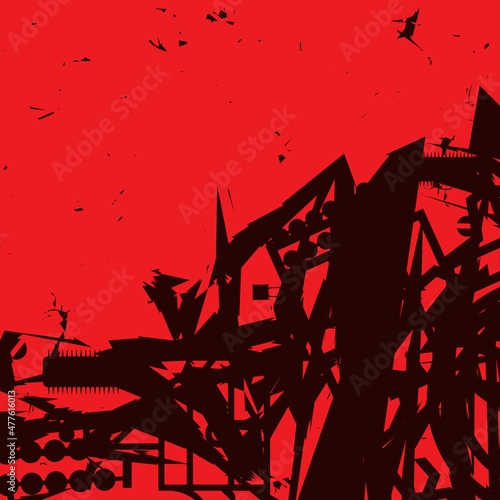 Industrial apocalypse background poster Destroyed structures logo icon sign Scratched texture Hand drawn sketch Post design style Fashion print clothes apparel greeting invitation card banner cover ad