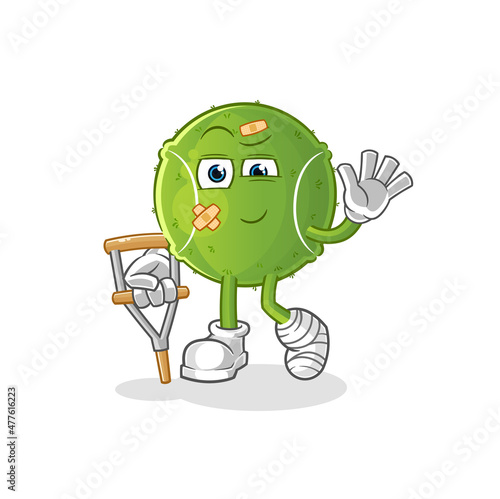 tennis ball sick with limping stick. cartoon mascot vector
