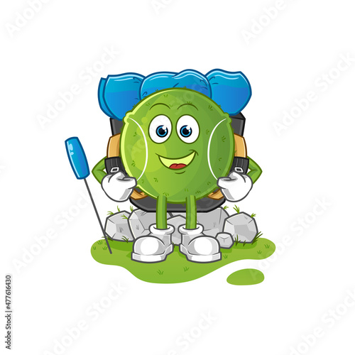 tennis ball go camping mascot. cartoon vector