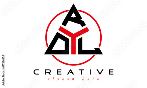 triangle badge with circle ORL letter logo design vector, business logo, icon shape logo, stylish logo template