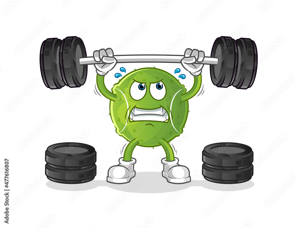 tennis ball lifting the barbell character. cartoon mascot vector tennis ball lifting the barbell character. cartoon mascot vector