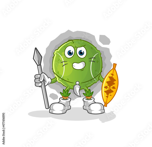 tennis ball african tribal fighter mascot. cartoon vector