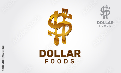 Dollar Food Vector Logo Template. This logo great for your grocery or supermarket business with this eye-catching cutlery and dollar bill symbol.