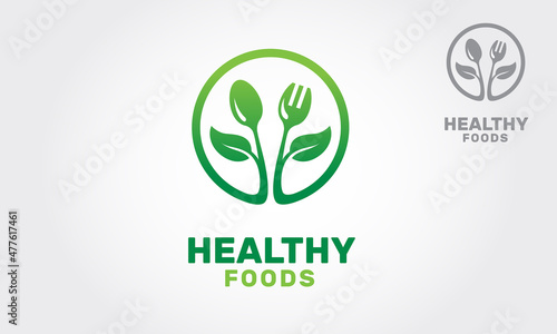 Healthy Foods Vector Logo Template. This logo is great for farmer marketplace, organic food market, nutritionist, food charity, healthy lifestyle, supermarket, restaurant, etc.