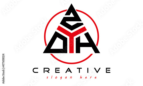 triangle badge with circle OZH letter logo design vector, business logo, icon shape logo, stylish logo template